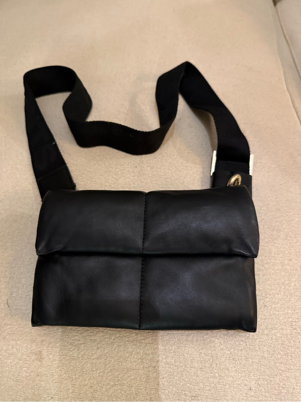 ALLSAINTS Black Leather Crossbody Bag - Minimal Quilted Design